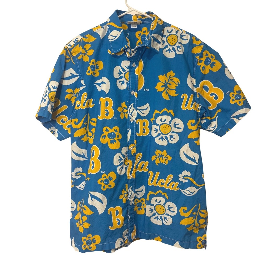 Wes and Willy UCLA Button‎ Down Shirt Mens Large Blue Floral NCAA Bruins 1940